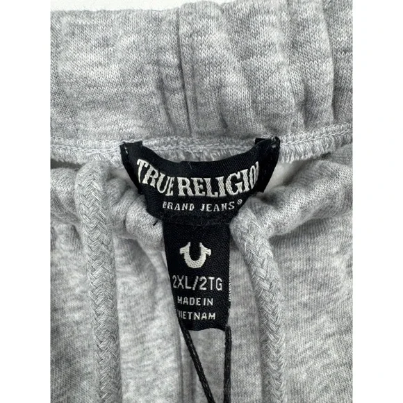 NWT True Religion Terry Applique Joggers Men's 2XL Heather Gray Elastic Waist